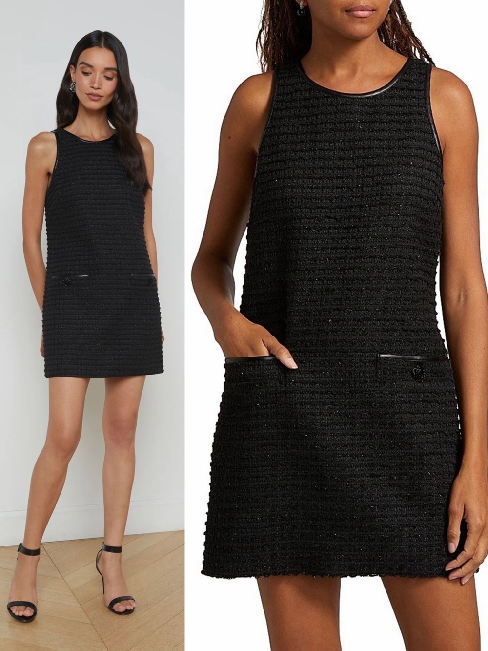 L'Agence Florian Metallic Shift Mini Dress Black Medium NWT